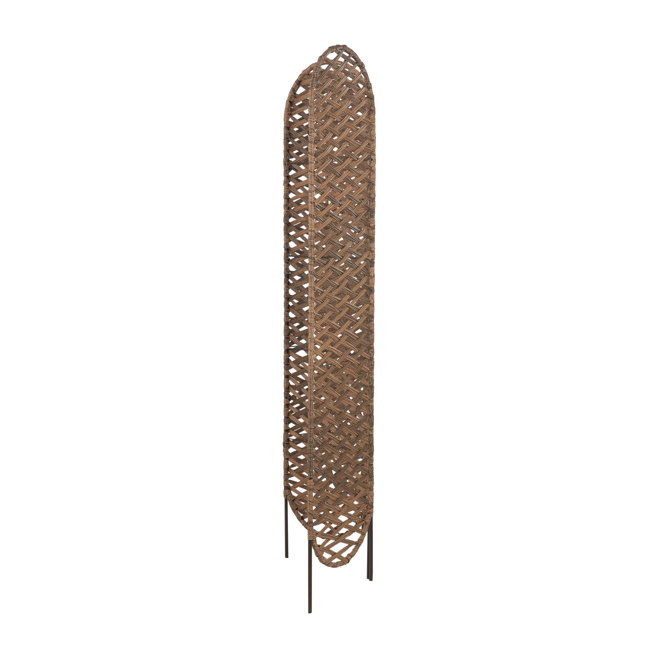 DecMode 60" x 71" Copper Metal Geometric Handmade Foldable Woven 4 Panel Room Divider Screen with Cutouts, 1-Piece