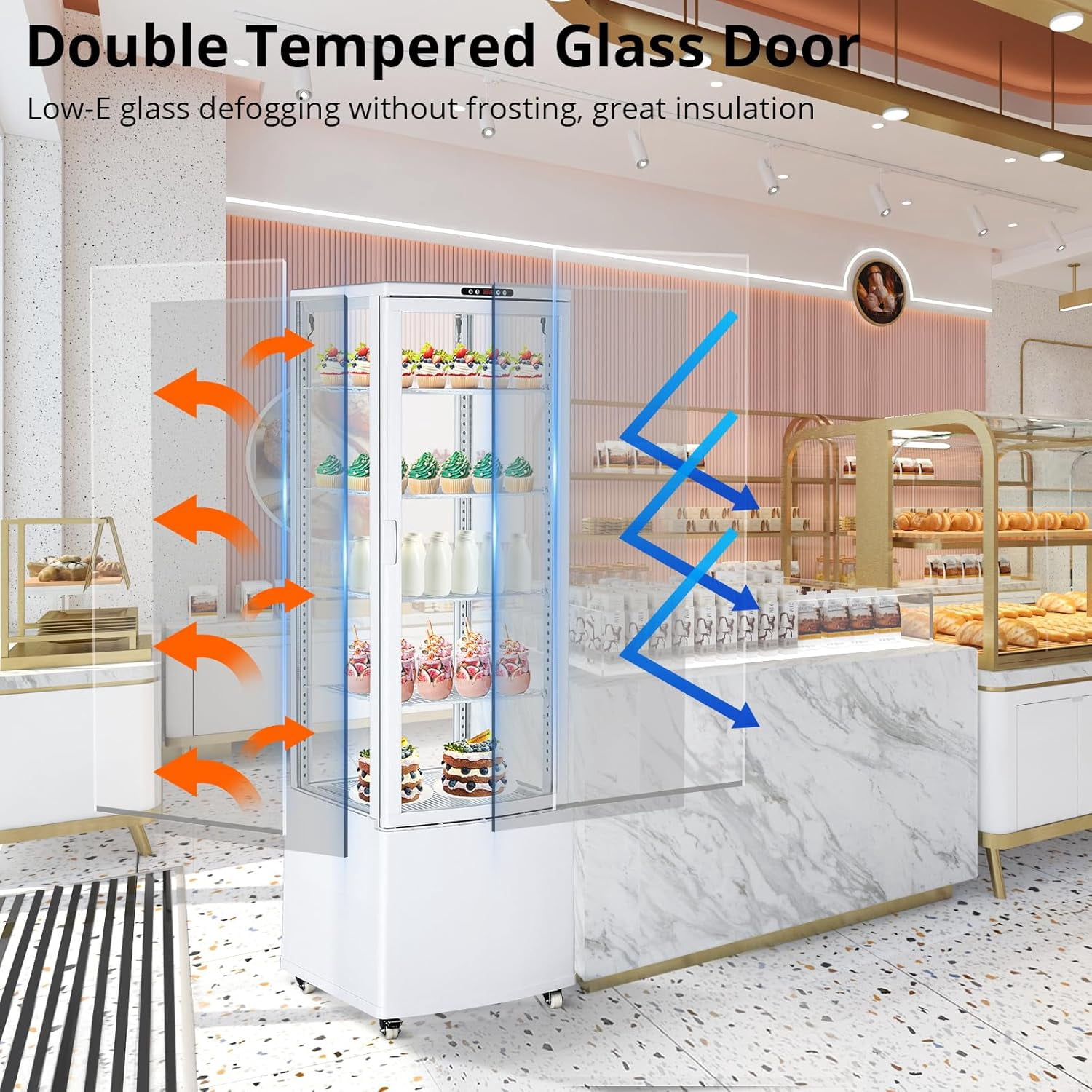 IdealHouse Commercial Display Refrigerator, 10.0 Cu. Ft./280L Countertop Pastry Refrigerated Display Case with Led Lighting, Air-Cooling, Frost-Free, Rear Sliding Door for Cafes Cakes, Stores
