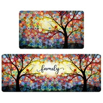2 Pieces Kitchen Rugs, Colorful Dreamy Tree Kitchen Mats for Floor, Cushioned Waterproof Non-Slip Foam Mat for Laundry, Office, Bathroom, Hallway, 47"x17" 29"x17"