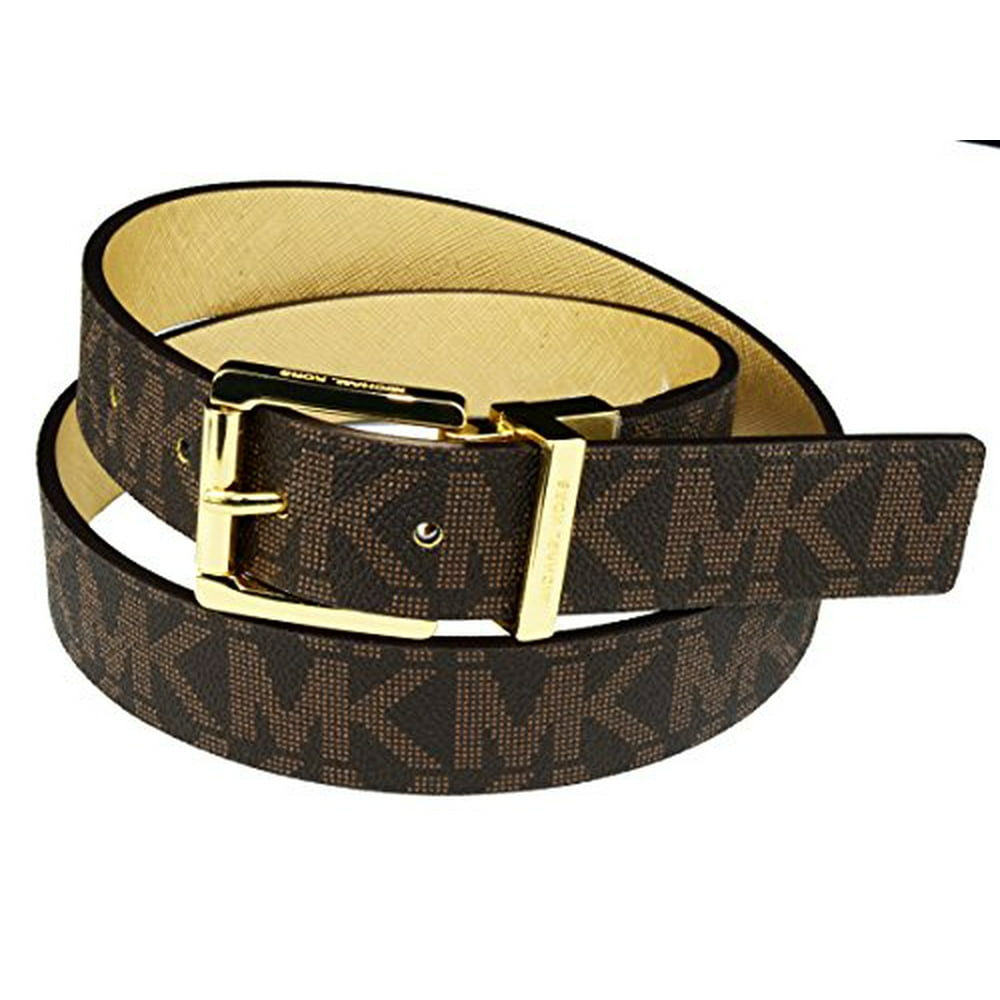 Michael Kors Michael Kors Womens Reversible MK Logo Gold Buckle Brown