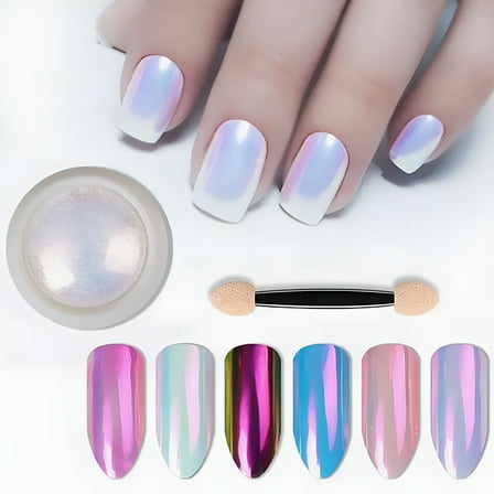 RAGUPEL Rainbow Chrome Nail Powder Aurora Effect Mirror Unicorn Nail Art Powder Shiny Iridescent Nail Pigment