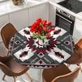 thumbnail image 2 of Red Grey Boho Round Tablecloth 55-60 Inch Round Fitted Table Cloth with Elastic Edge, Vintage Geometric Ethnic Abstract Waterproof Table Cover Protector for Outdoor Picnic Party Dining, 2 of 6