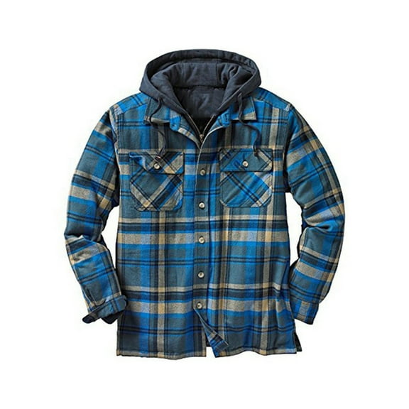 Men's Flannel Shirt Jacket with Hooded Thicken Warm Lined Coat Long Sleeve Rugged Plaid Warm Winter Jacket Coat Hoodie Outwear Shacket