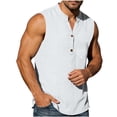 thumbnail image 6 of Tsivenald Mens Tank Tops Button Placket Sleeveless Loose Fit Pullover Shirts Crinkle Fabric with Chest Pocket Casual Tank Top for Men, 6 of 9