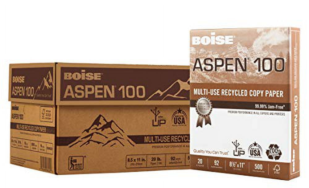 Boise ASPEN 100% Multi-Use Recycled Paper, 92 Bright, 20lb, 8-1/2 x 11, White