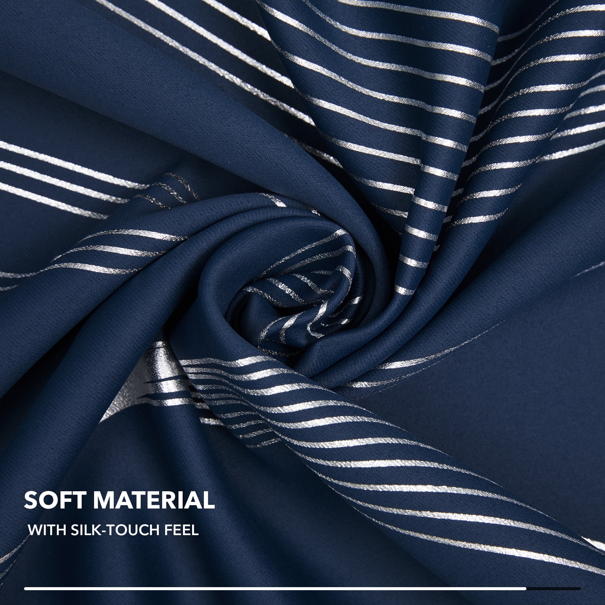 Deconovo Silver Wave Foil Printed Blackout Curtains, Thermal Insulated Grommet Top Drapes (42 x 72 inch, Navy Blue, 2 Panels)
