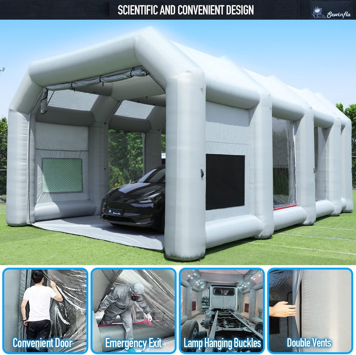 Sewinfla Indoor Inflatable Paint Booth with Air Draft Device 30x20x13Ft with Blowers