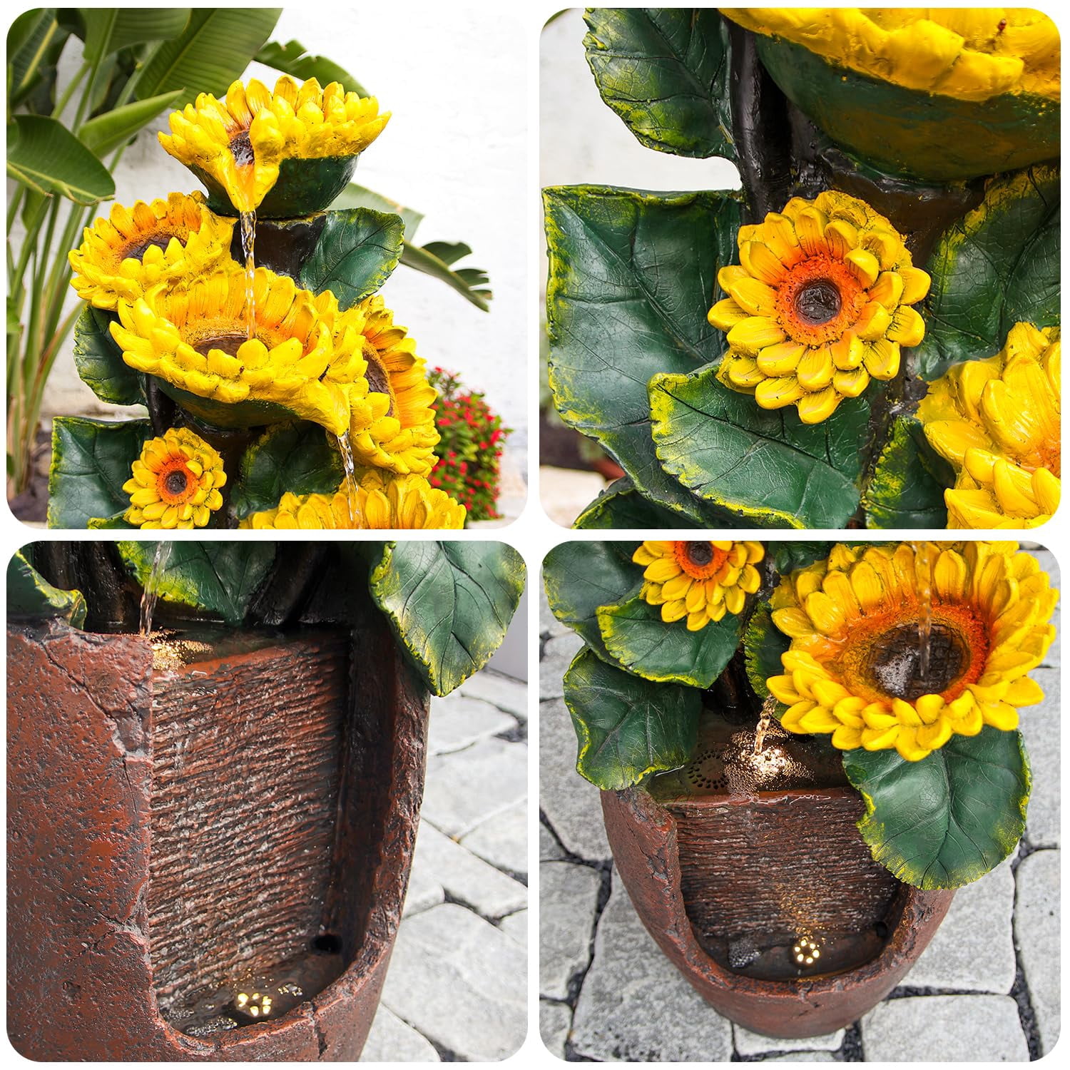 Outdoor Fountains and Waterfalls Cascading Sunflower Fountain 4-Tiers Outdoor Freestanding Water Fountain Garden Patio Backyard Porch Balcony Pond Decor for Outside 39.76 Inch Tall