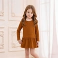 thumbnail image 2 of Girls Long Sleeve Dress Summer Kids Toddler A Line Solid Color T-Shirt Dress for School Casual Girl Clothes 3-6 Months, 2 of 4