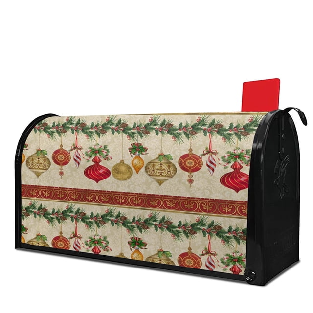 Meery Christmas Christmas Bells Winter Pine Tree Post Letter Box Cover Winter Garden Mailbox Covers Size 21X25.5 Inch Letter Box Covers Decoration for Outside
