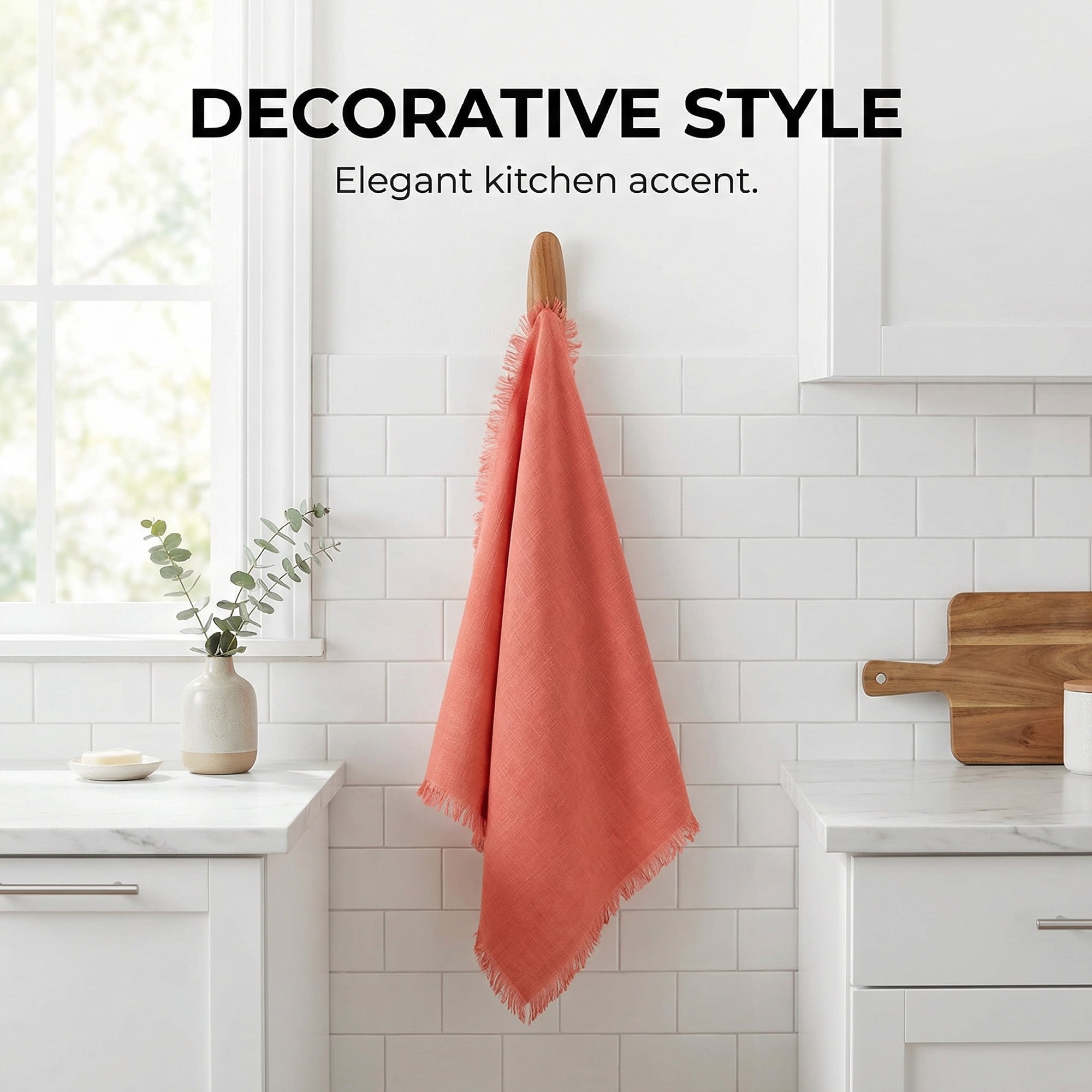 Unique Bargains Soft Absorbent Cotton Linen Kitchen Towels 4 Pack Orange/Pink 18" x 18"