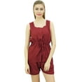 thumbnail image 1 of Bimba Womens Drawstring Solid Maroon Pj Set Buttondown Shirt Shorts Dress-18, 1 of 9
