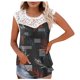 thumbnail image 1 of Camiseta sin mangas de encaje con estampado de mujer Camiseta sin mangas de empalme de cuello redondo Camiseta ligera y cómoda delgada OAVQHLG3B Store lin121212, 1 of 5