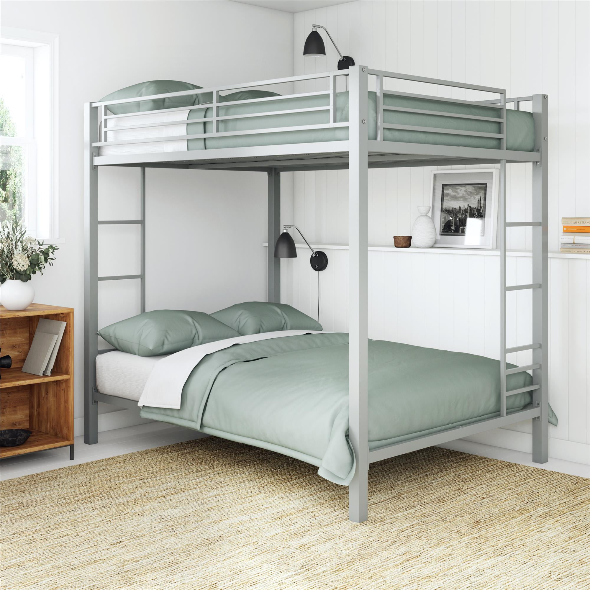 Bunk Beds Twin over Full Kids Girls Boys Bed Teens Dorm Bedroom Furniture Silver 