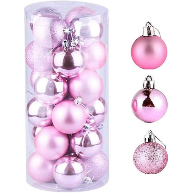 Bolas De Navidad, 24 Piezas De Adornos Navideños De Color Rosa, Bolas De Navidad Mate, Brillantes Y Con Purpurina, Para Decoraciones Para Árboles De Navidad