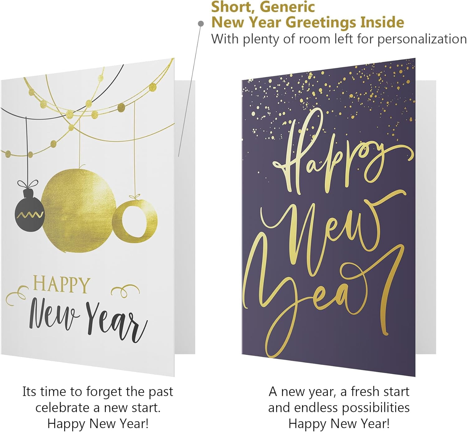 Dessie Boxed Happy New Year Cards – 30 Large 5x7 Cards with Gold Foil, 32 Envelopes & Box