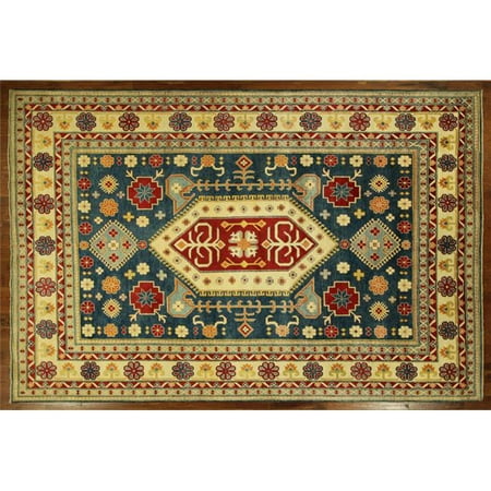 Super 150's Italian Wool - 10 x 15 ft. Geometric Palace Size Blue Super Kazak Hand Knotted Wool Area Rug