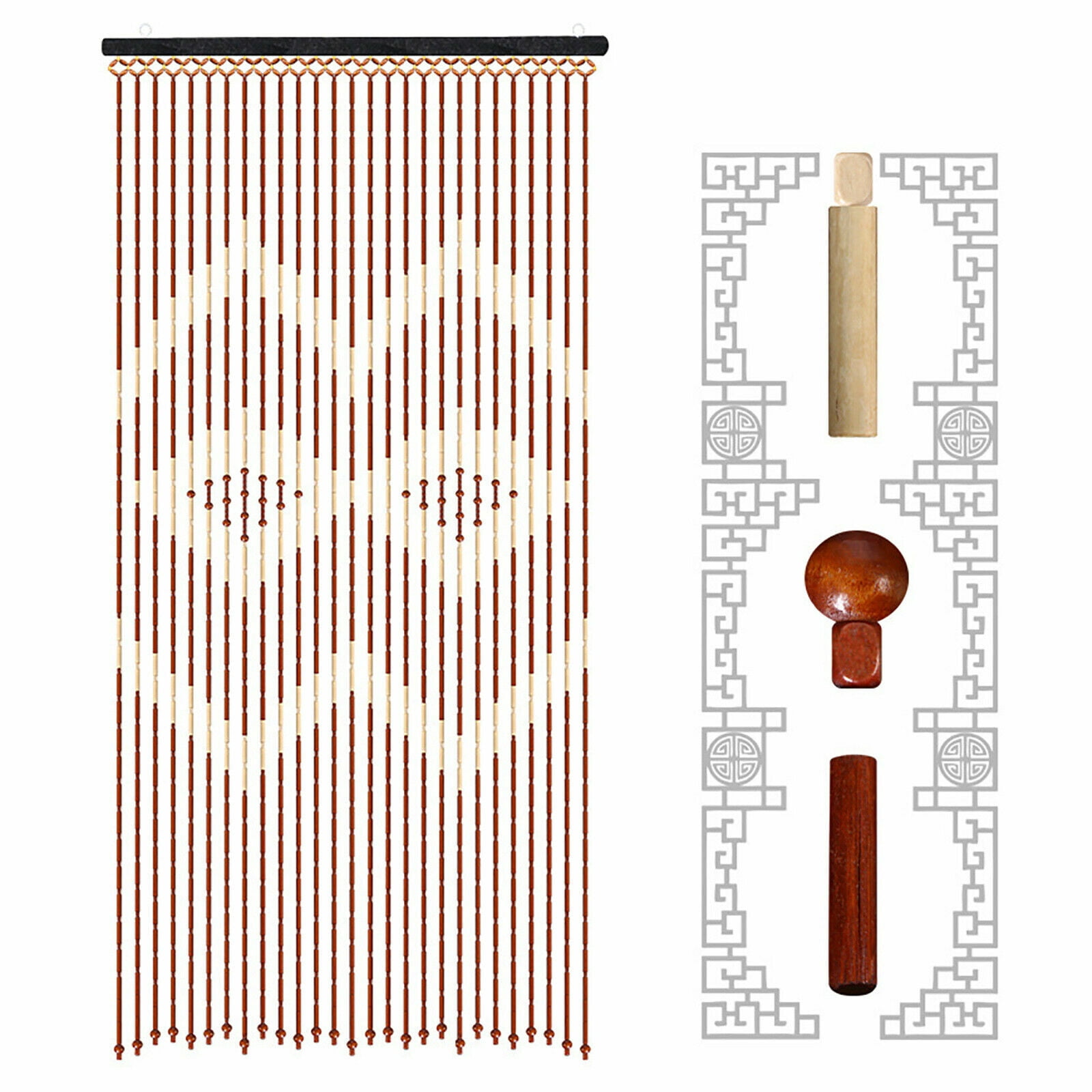 Brown Wood and Bamboo Beaded Curtain for Doorway Room Divider 35" W x 68.9" H, Bamboo and Wooden Doorway Beads-Boho Bohemian Curtain, Wall Decor for Panel Closet Room Dividers