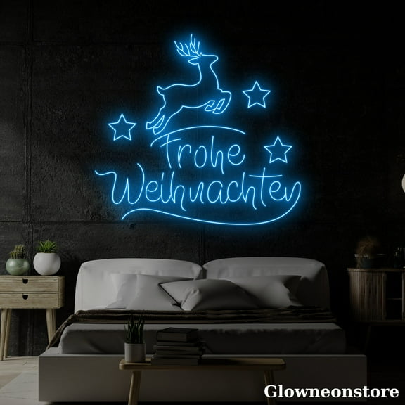 Glowneon Frohe Weihnachten Neon Sign, Merry Christmas LED Sign, Reindeer Neon Light