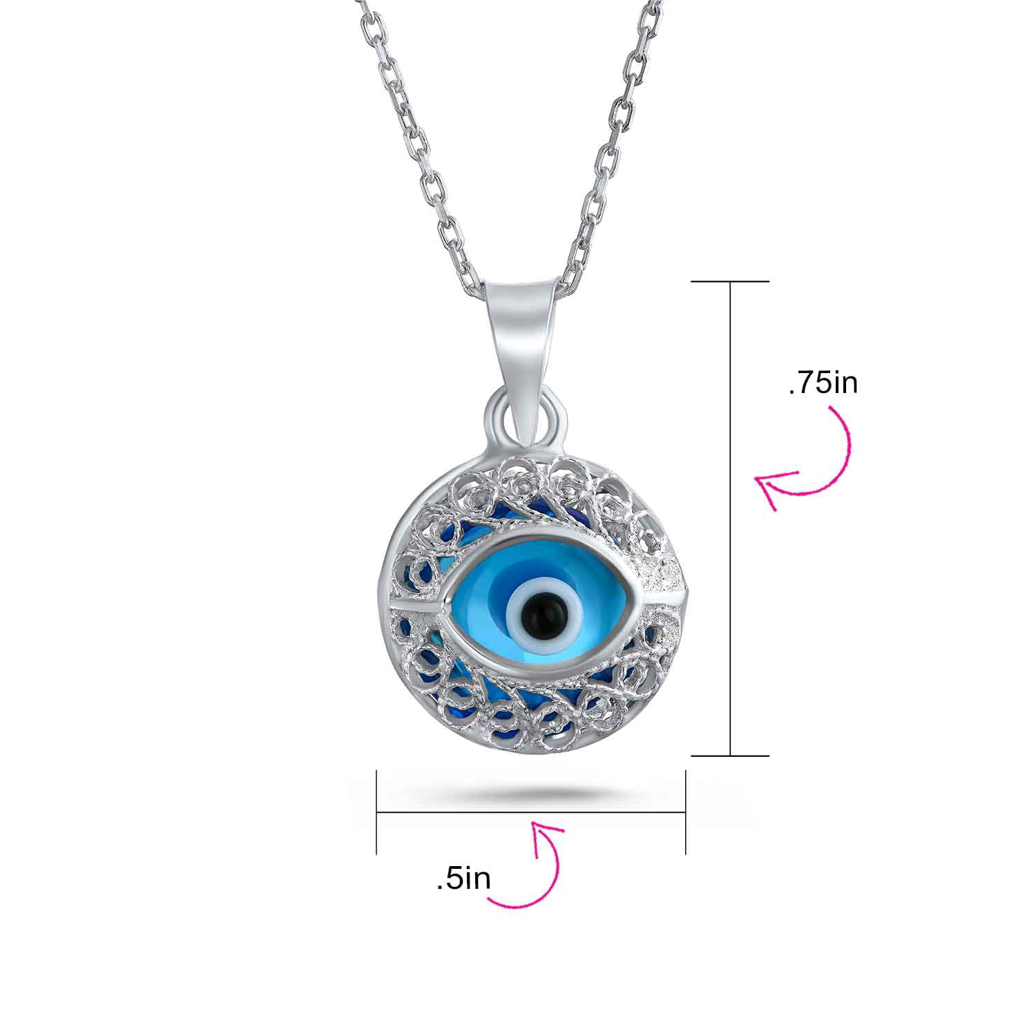 Spirit Horse Evil Eye Protection Amulet Silver Pendant Necklace 18" 