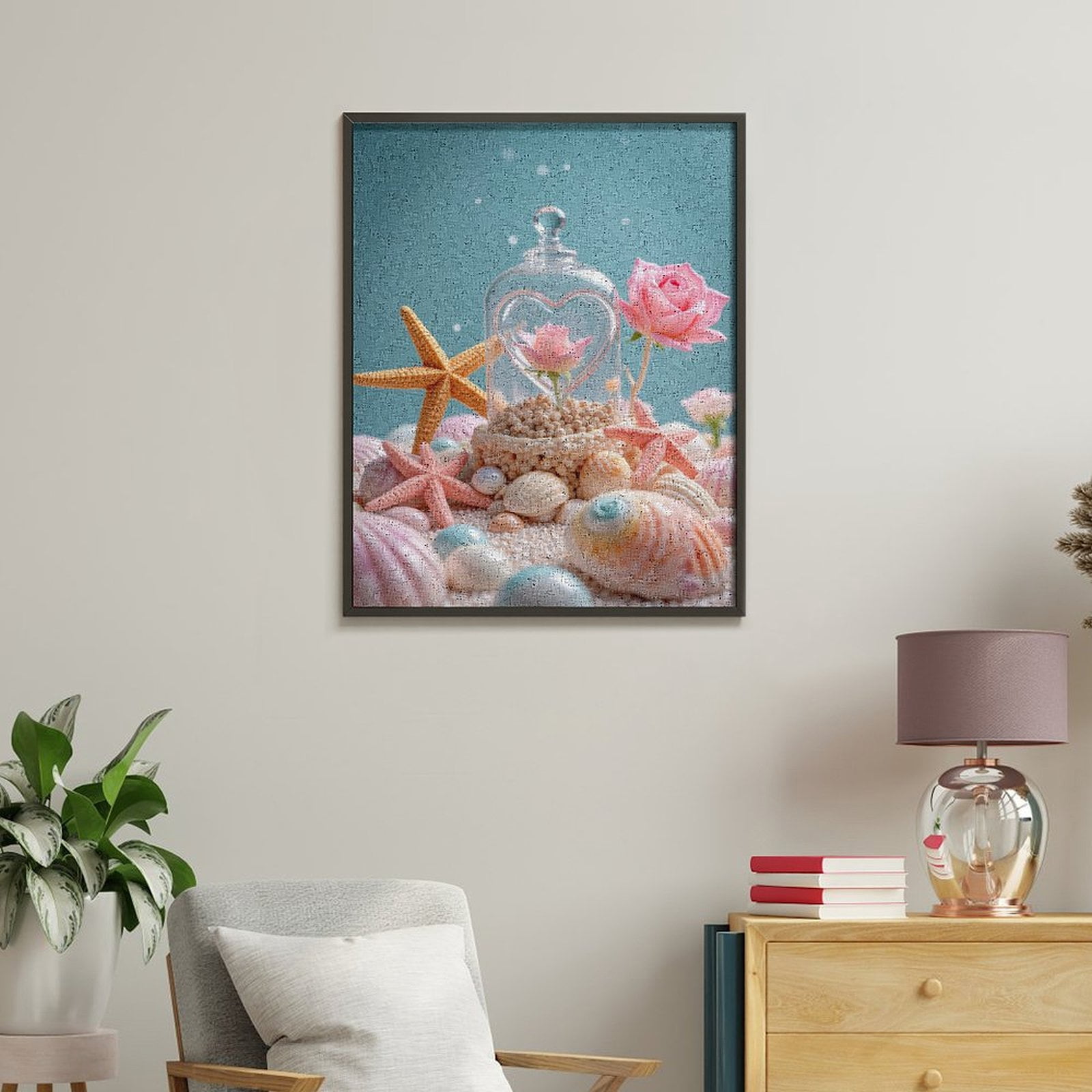 Paint by Numbers Kit for Adults, Serene Rose Beach Shells Display Paint by Numbers, Easy Paint by Numbers Kit for Adults Beginner, DIY Adult Paint by Number Kits on Canvas, 12x16in Home Decor