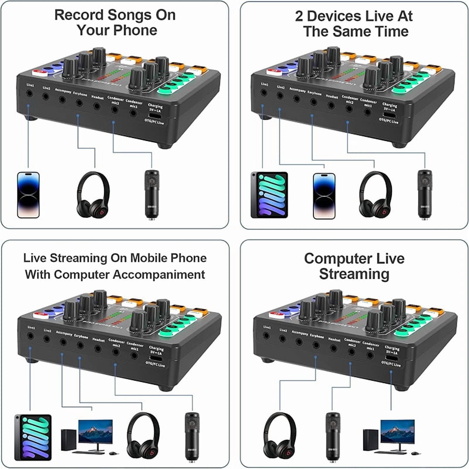 Interface with DJ Mixer Live Sound Card Effects and Voice Changer,Prefect for live Streaming/Podcasting/Gaming ,Easy to Operate
