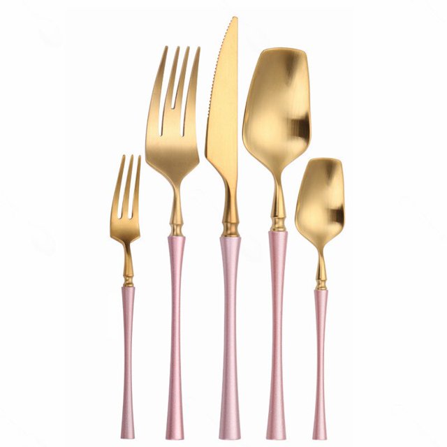 Juego de cubiertos mate, tenedores dorados, cucharas, cuchillos, cubiertos de acero inoxidable dorado, conjunto de cubiertos con tenedor para pastel Fivean unisex