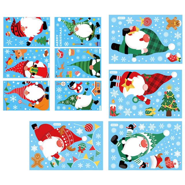 Decoraciones navideñas para ventanas electrostáticas de Papá Noel y alces, para vacaciones, decoración de fiestas