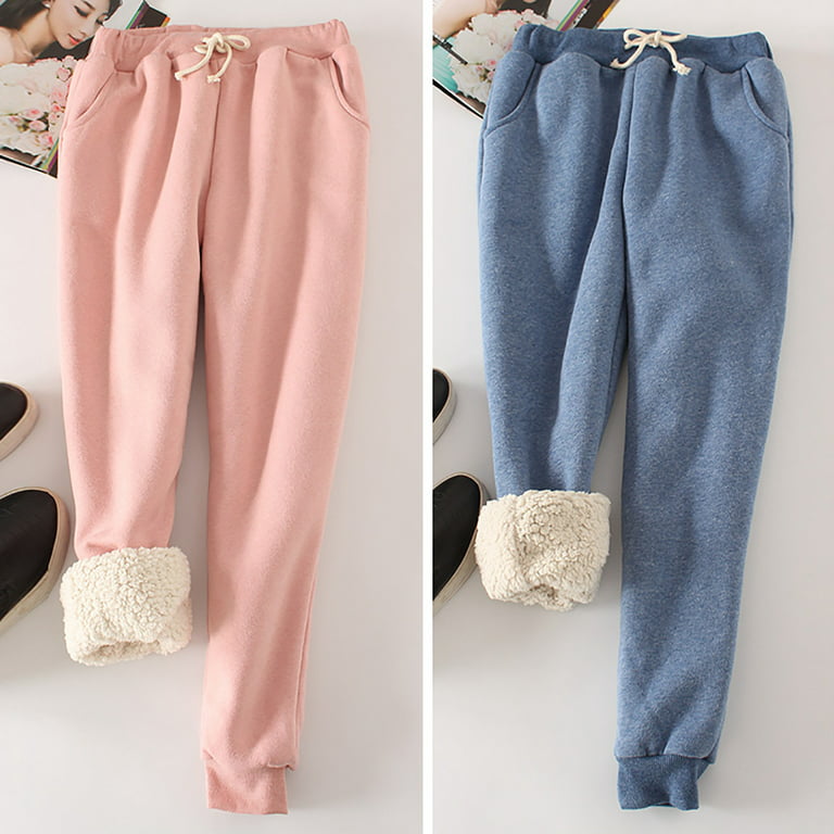 Women's Warm Sherpa Lined Sweatpants Casual Soft Elastic Waist Drawstring  Athletic Jogger Fleece Pants with Pockets Ladies Clothes 