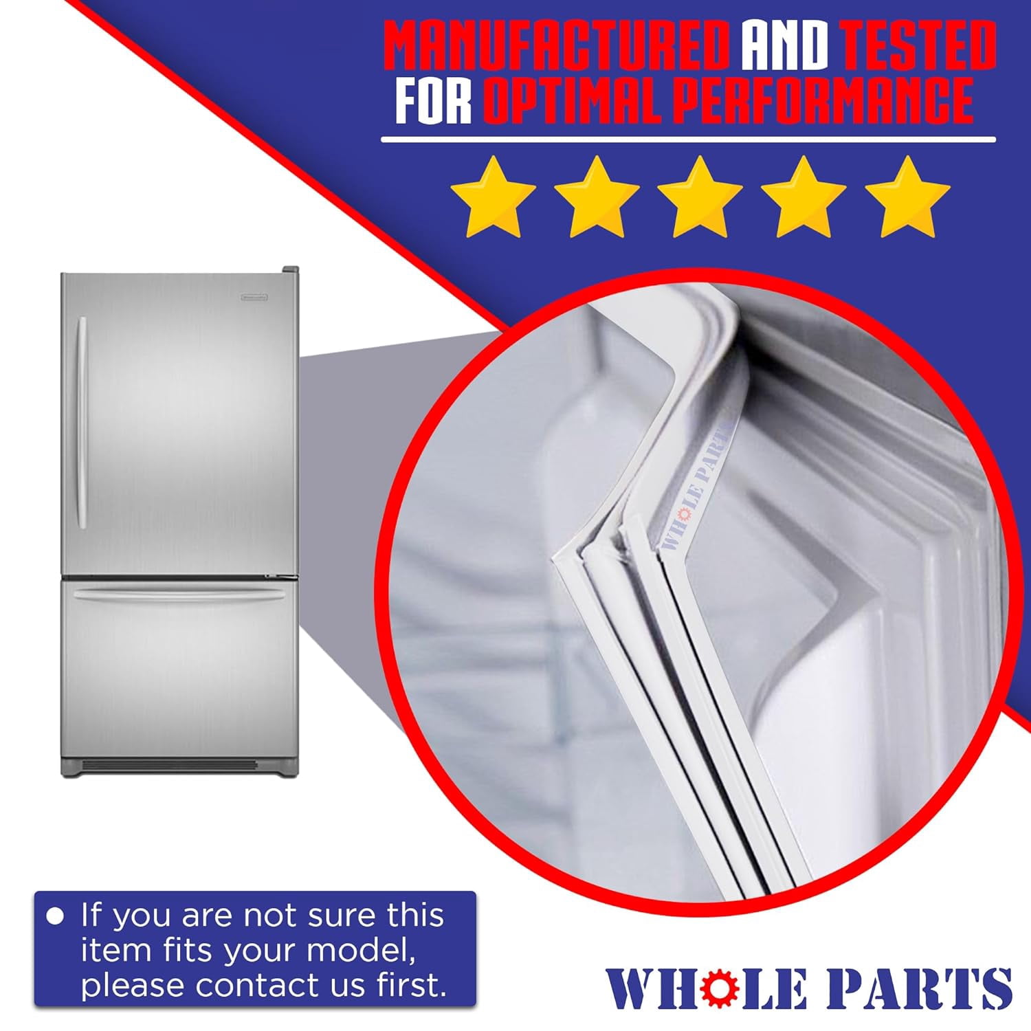 Whole Parts Refrigerator French Seal Gasket with Flap Part# WR14X10238 - Replacement and Compatible with Some GE Refrigerator