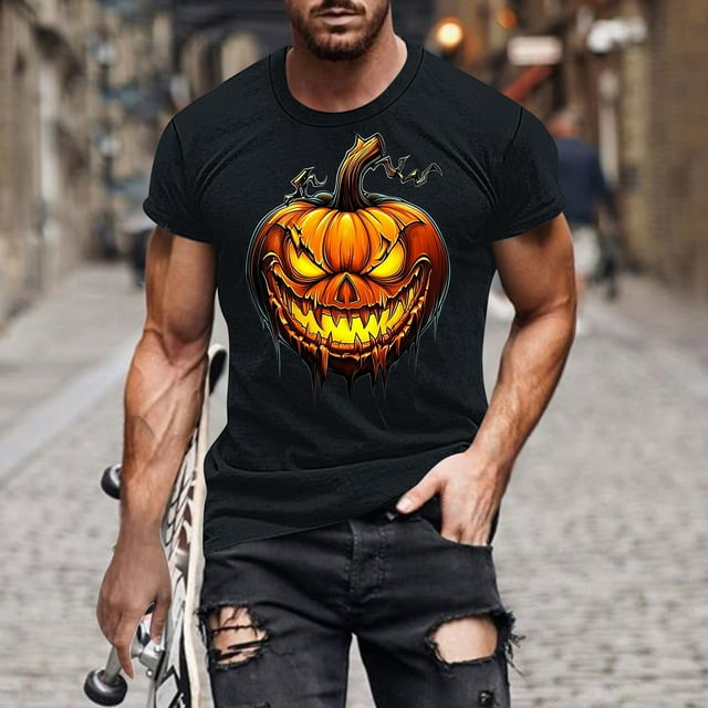 Wpawbk Blouse/T-shirt à Manches Courtes Col Rond Imprimé Halloween pour Hommes, Mode Décontractée, Matériaux de Qualité, Été, Adapté pour un Usage Quotidien en Extérieur