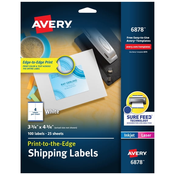 Avery® Shipping Labels, 3.75" x 4.75", Matte White, 100ct (6878)