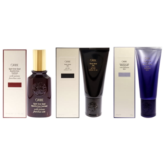 Oribe 3 Pc Kit - 1.7oz Split End Seal Beautiful Color Treatment, 3.4oz Rock Hard Gel, 5oz Supershine Light Mosturizing Cream