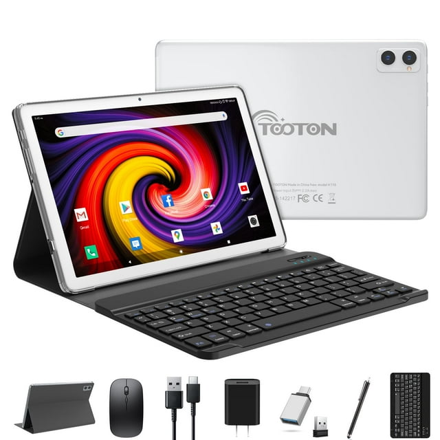 Tableta 2 En 1 Con Teclado 2024 Últimas Tabletas Android 4+4+128Gb Rom Tableta De 10 Pulgadas Con Soporte De Chip Octa-Core 5+2.4Ghz Wifi 7000Mah Batería Bluetooth 5.0 Gps Hd Pantalla Táctil-Plata