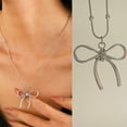 thumbnail image 2 of Delicate Silver Bow Necklace Women's Clavicle Chain 42cm/16.53 inch Y1T2, 2 of 5
