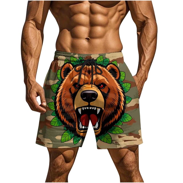Pantalones de Baño de Cintura Elástica de los Hombres con Bolsillos, Pantalones Cortos de Playa Divertidos para las Vacaciones de Verano, Seco Rápido