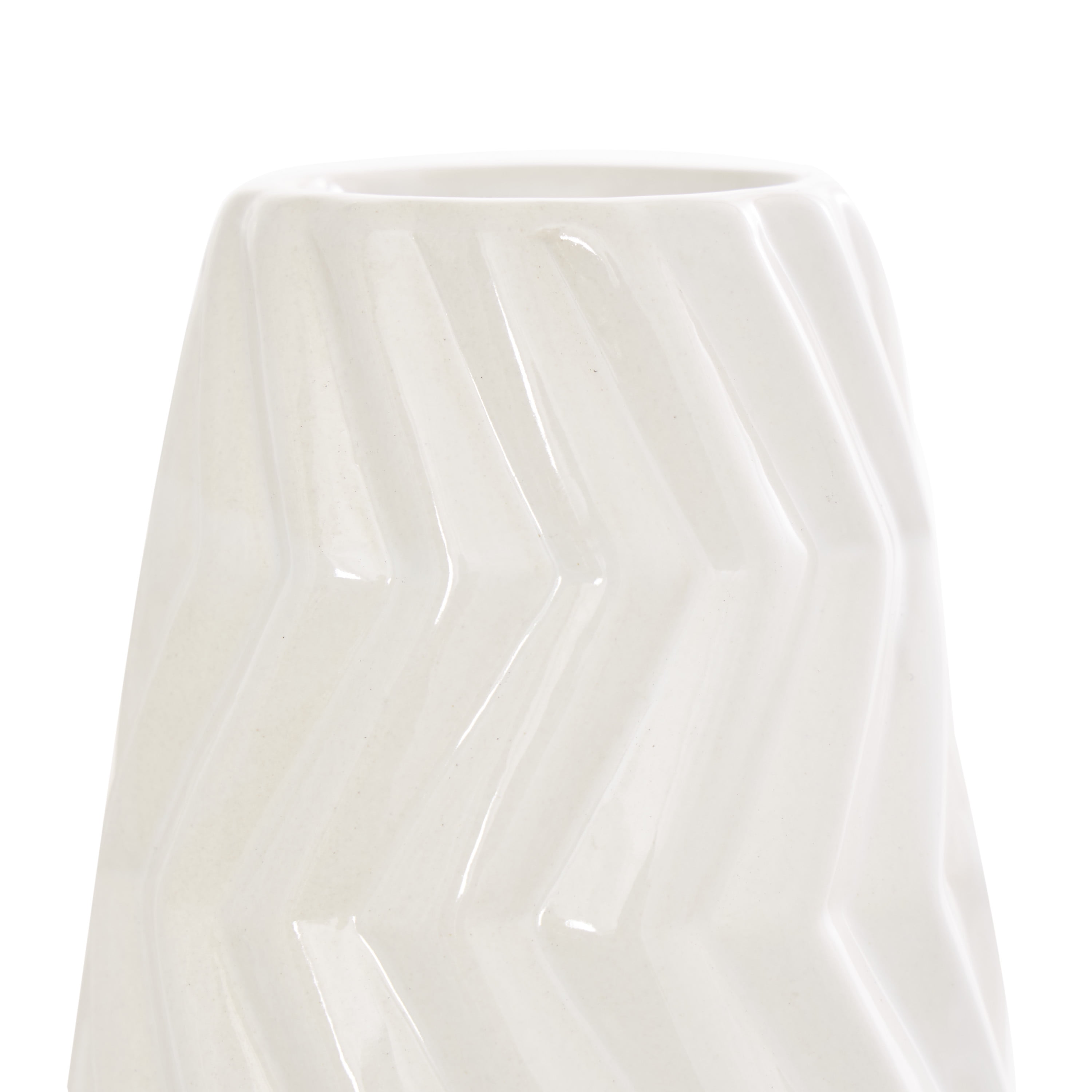 DecMode 4"W, 11"H Dimensional Chevron Textured White Ceramic Vase with Varying Shapes, Set of 3