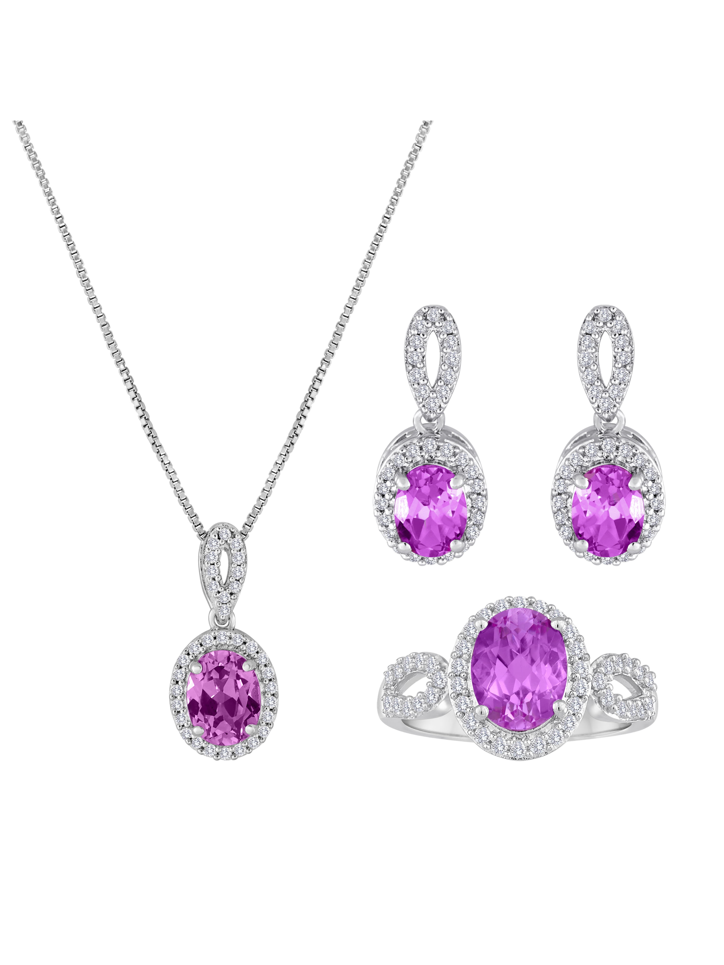 Lab-Created Pink Sapphire and CZ Fine Silver-Plated Brass Boxed Set ...