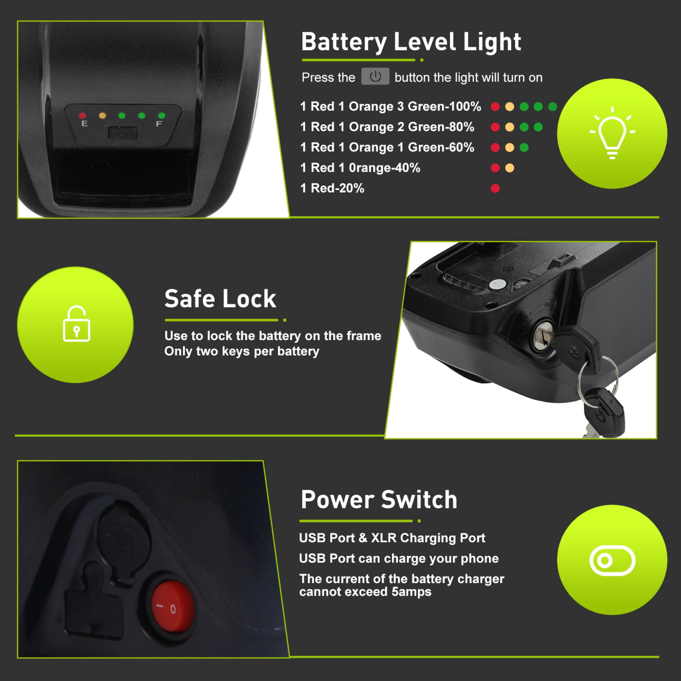 4Prong 48V 20AH Battery 40A BMS Electric Bike Battery 2000W 48V Ebike Battery for Adult Electric Scooter Motor