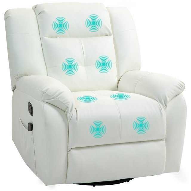 HOMCOM Fauteuil Inclinable de Salon avec Massage par Vibration à 8 Points, Crème