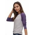 thumbnail image 5 of Fine Jersey Baseball Tshirt for Womens 3/4 Length Sleeve Tee Tops, Vintage Heather/Vintage Purple, M, 5 of 7