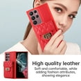 thumbnail image 4 of SaniMore for Samsung Galaxy S22 Ultra PU Leather Case, Multi-Functional Metal Snap Wallet Cover with Card Slot & Kickstand Shoulder Strap Full Body Protective Shell for Samsung S22 Ultra, Red, 4 of 9
