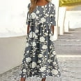 thumbnail image 2 of Ecqkame Women's 2025 Summer Dresses Floral Casual Loose Beach Dress Short Sleeve Crew Neck Flowy Long Dress with Pockets 01-Gray M, 2 of 5