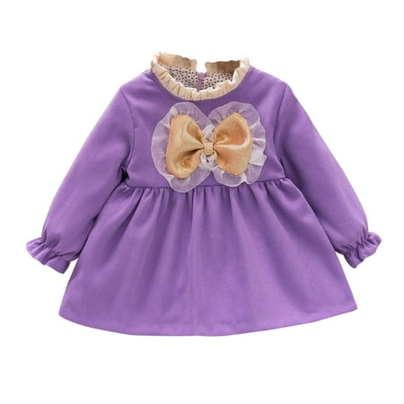 

koaiezne Toddler Kids Baby Girls Long Ruffled Sleeve Patchwork Bowknot Princess Dress Outfits Girl Dress Size 5 Girl Dress And Coat