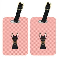 Caroline's Treasures Pair of Checkerboard Pink Doberman Luggage Tags BB1245BT