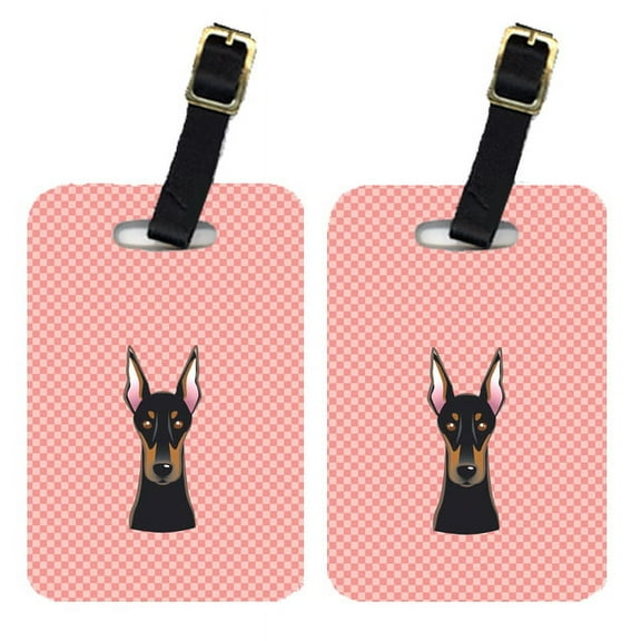 Caroline's Treasures Pair of Checkerboard Pink Doberman Luggage Tags BB1245BT