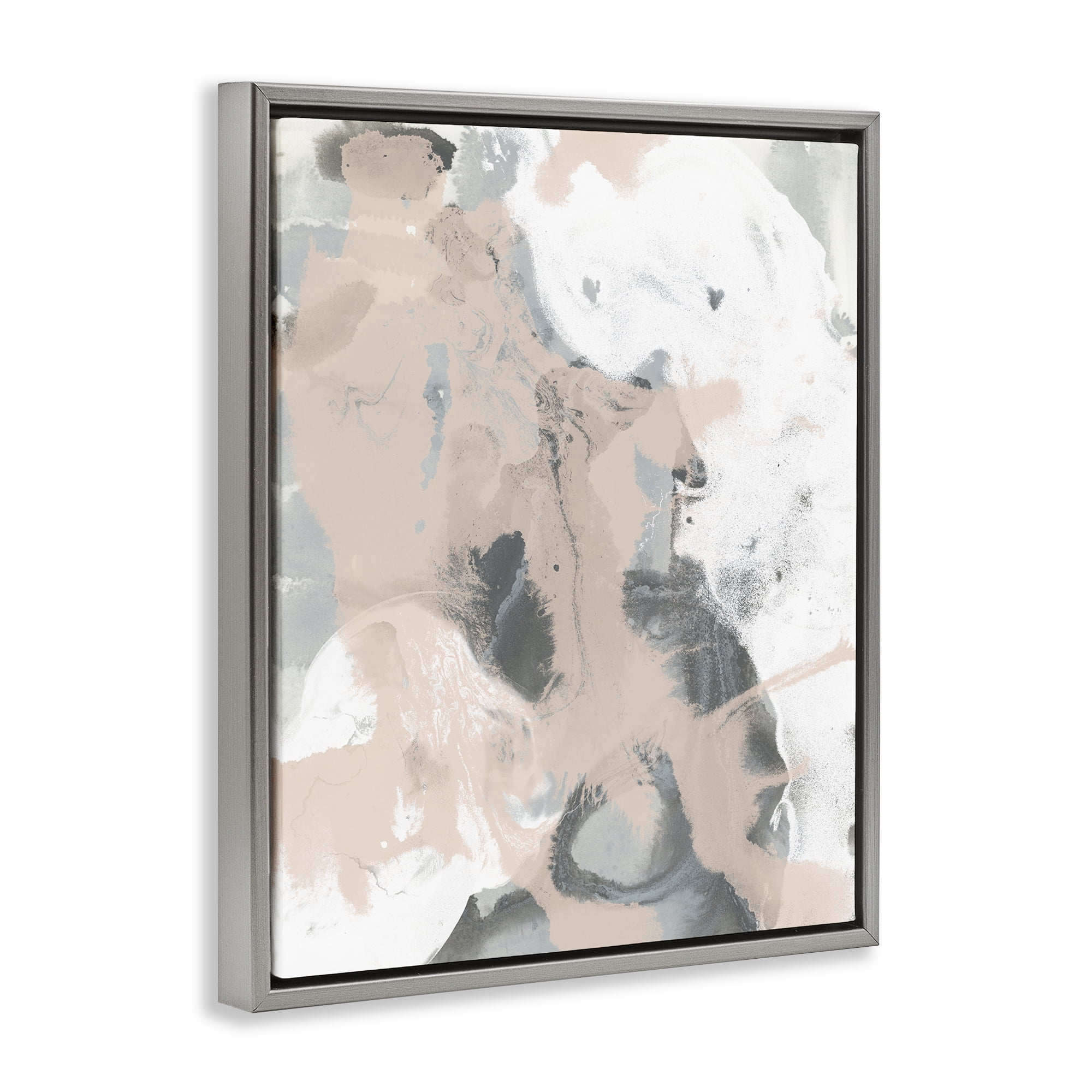 Stupell Industries Beige & Grey Splash Abstract Painting Gray Floater Framed Canvas Art Print Wall Art, 25 x 31