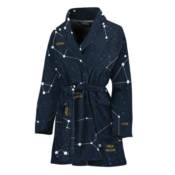 Constellation Sky Map Women Bathrobe One Size Univeral Fits, Zodiac Horoscope Fashion Lightweight Plush Fleece Long Robe For Women