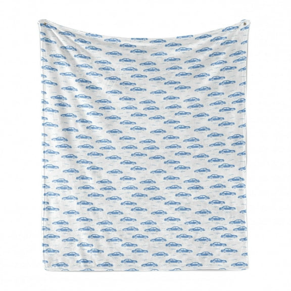 Taxi Soft Flannel Fleece Throw Blanket, Pale Toned Vehicles Pattern Urban Transportation Theme Simplistic Doodle, Cozy Plush for Indoor and Outdoor Use, 50" x 60", Pale Blue and White, by Ambesonne