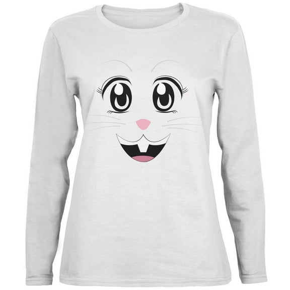 Anime Rabbit Face Usagi White Womens Long Sleeve T-Shirt - Small